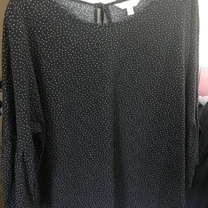 Black with tiny white dots, blouse.